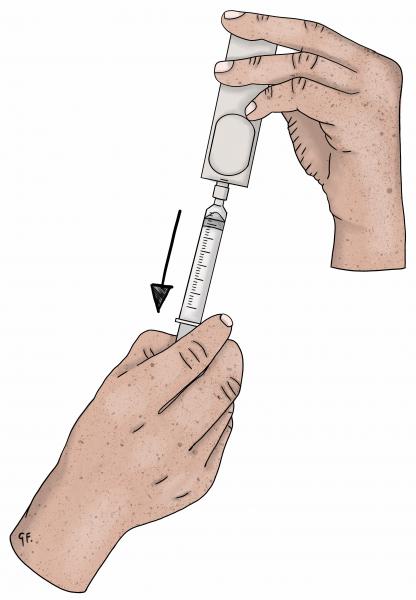 Hands drawing up midazolam