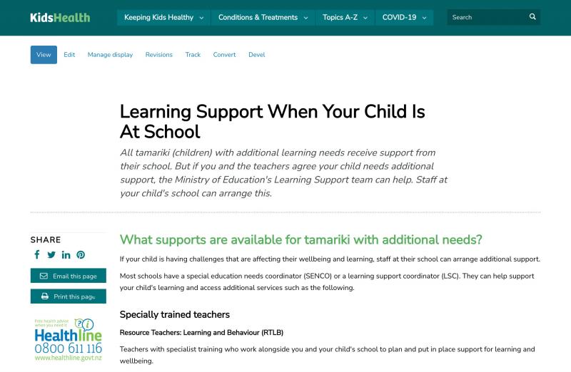 Screenshot of KidsHealth website