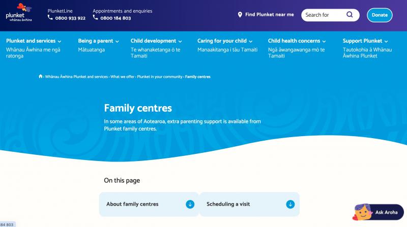 Plunket website screenshot 