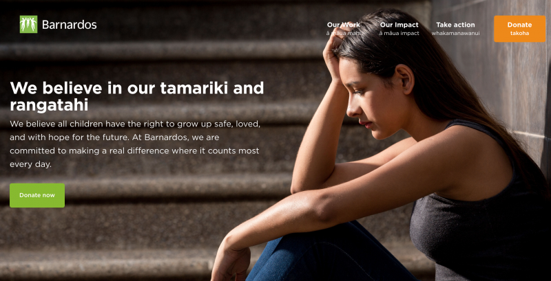 Screenshot of barnardos website