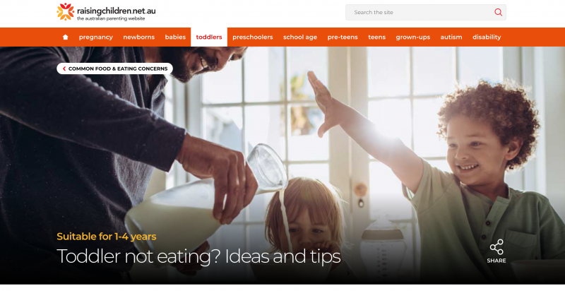 Screenshot of the Raising Children website