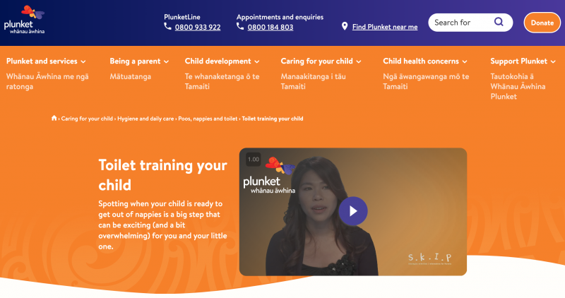 screenshot of the plunket website