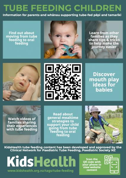 QR code poster for KidsHealth tube feeding section