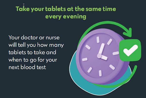 Illustration about taking your tablets at the same time every evening