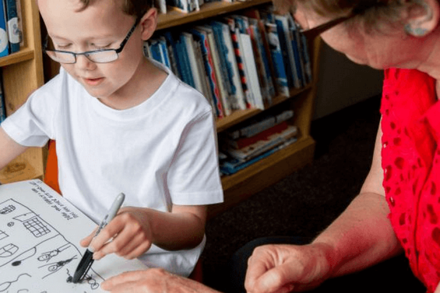 A boy drawing