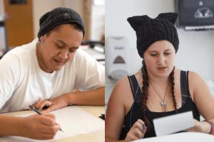 Two teenagers doing schoolwork from hospital